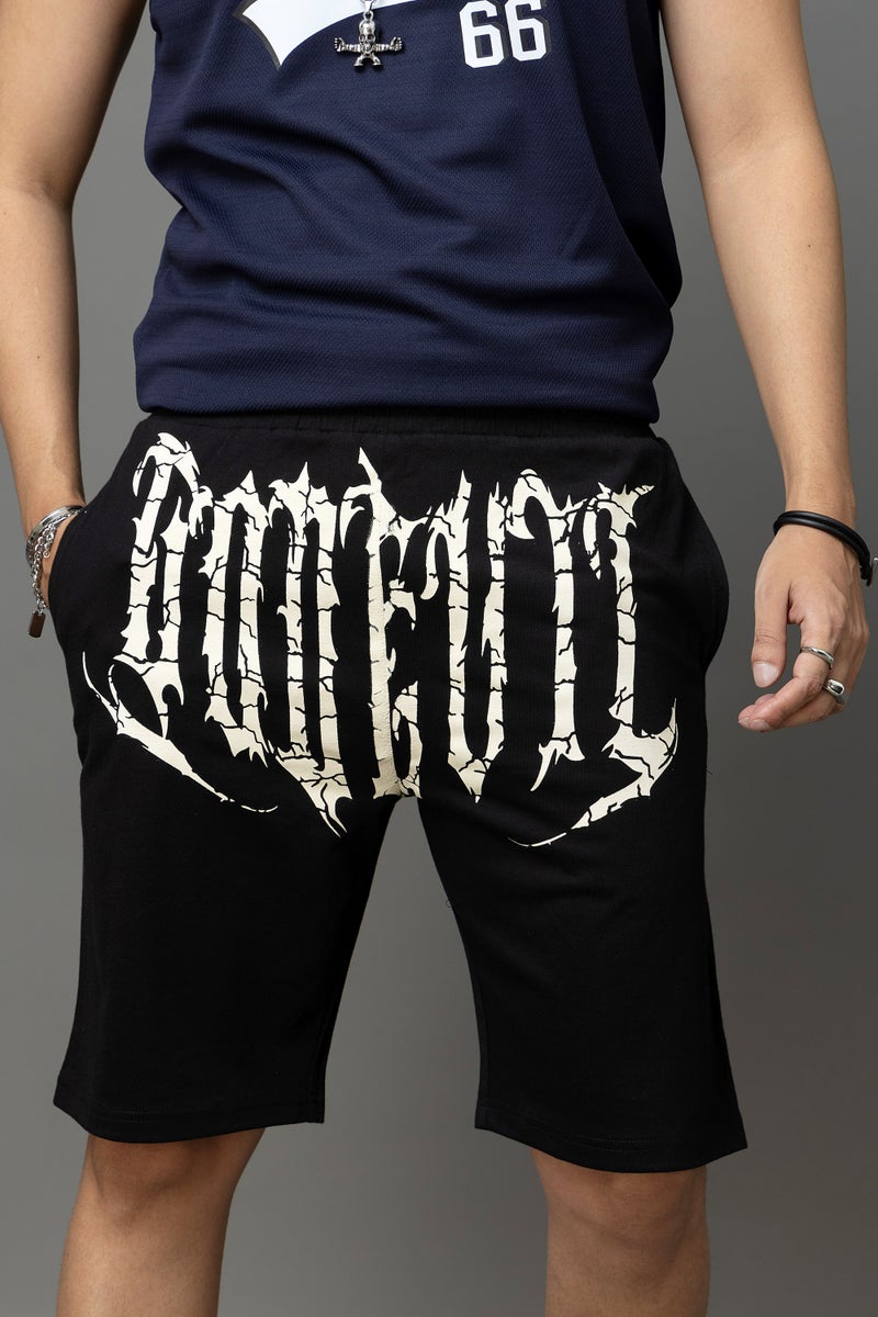 Go Devil Printed Black Shorts For Men - Image 1